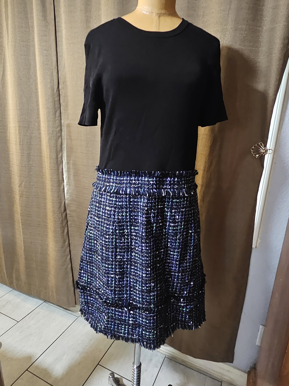 Ted Baker Navy Mix Tweed A-Line Skirt